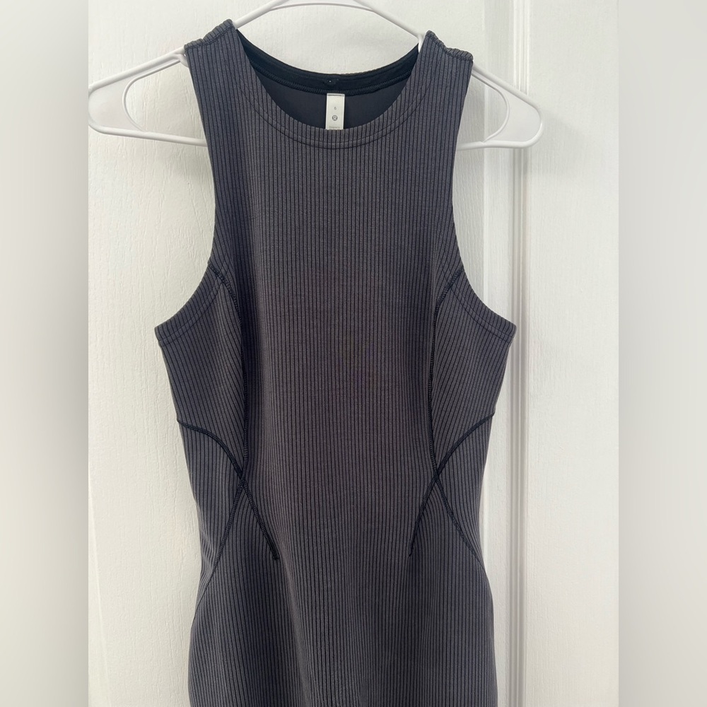 Lululemon Ribbed Softstreme Slim-Fit Tank Dress Dark Gray (Size 6) - Picture 9 of 12